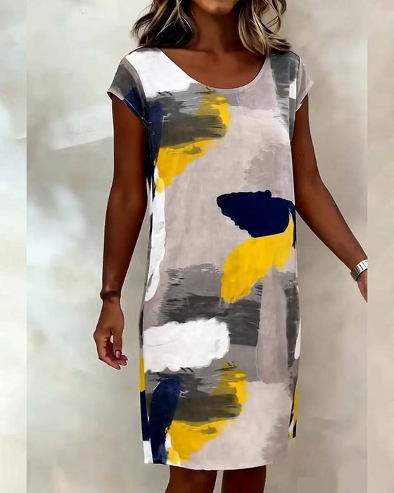 Robe Col Rond Tie-Dye Imprimé