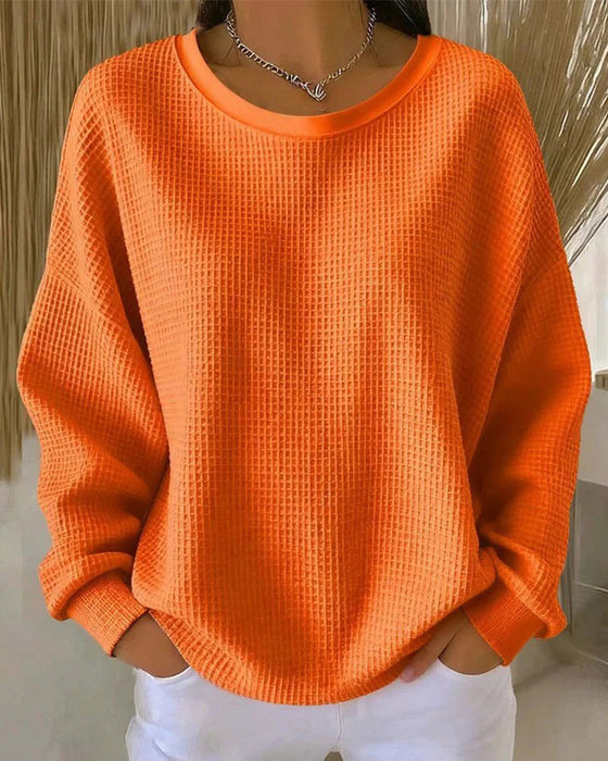 Sweatshirt Unie Texture Gaufrée Pullover