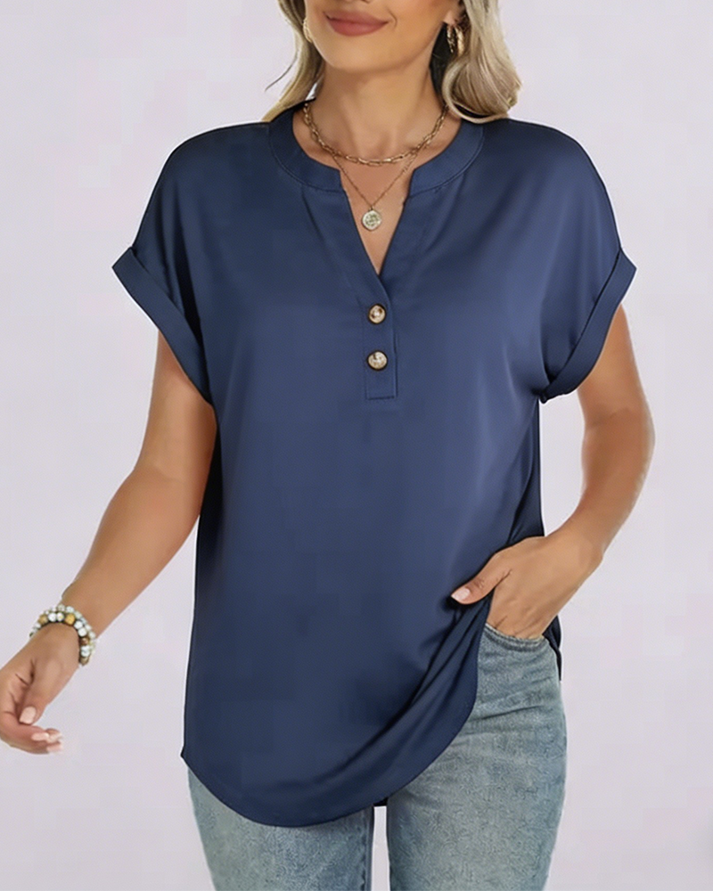 T-Shirt Uni Col V Manches Courtes