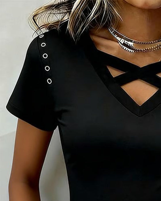 T-Shirt Sangle Croisée Évidé Coupe Slim
