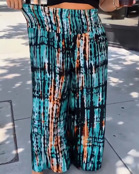 Pantalon Tie-Dye Imprimé Taille Haute Large Jambe Long