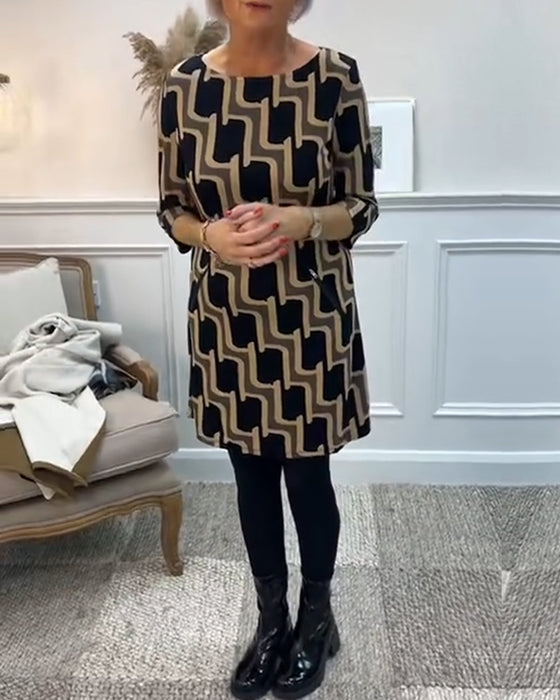Robe ajustée imprimée à col rond