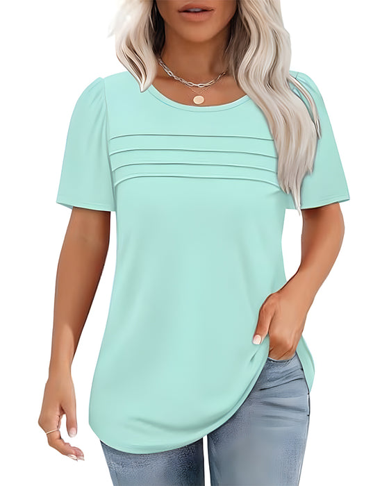 T-Shirt Plissé Ample Col Rond Manches Courtes