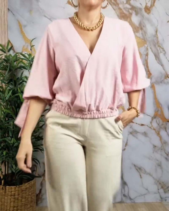 Blouse Col V Taille Élastique