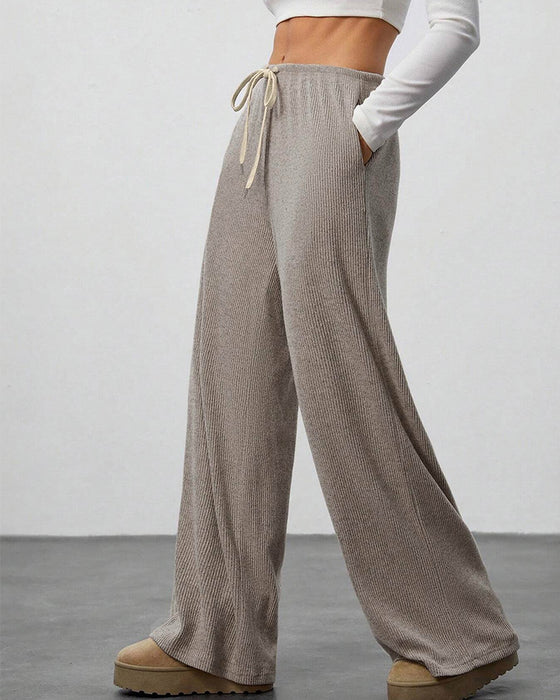 Pantalon Solide Cordon Coupe Large Long