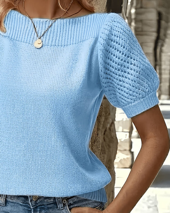 Pull-over Couleur Unie Manche Bouffante Court