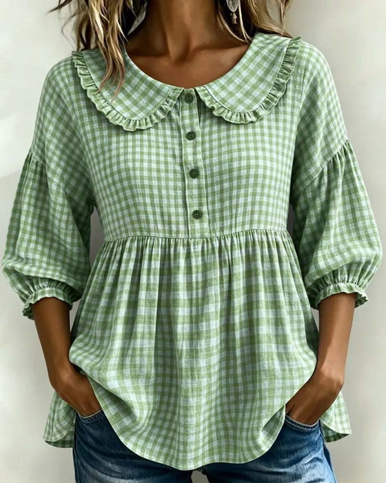 Blouse Col Peter Pan Carreau Cintré