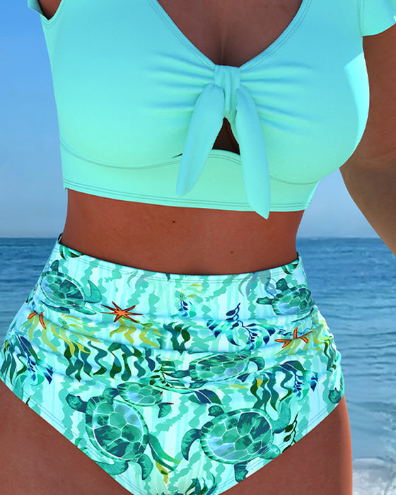 Bikini Col U Manche Papillon Découpé