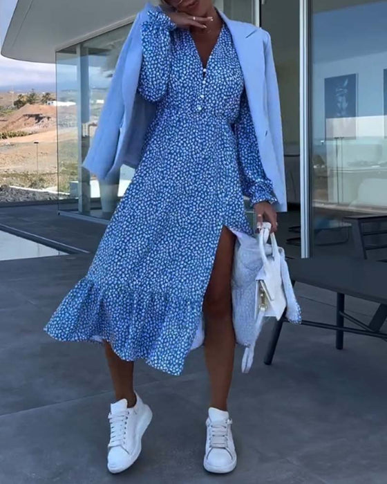 Robe patchwork fleurie col V