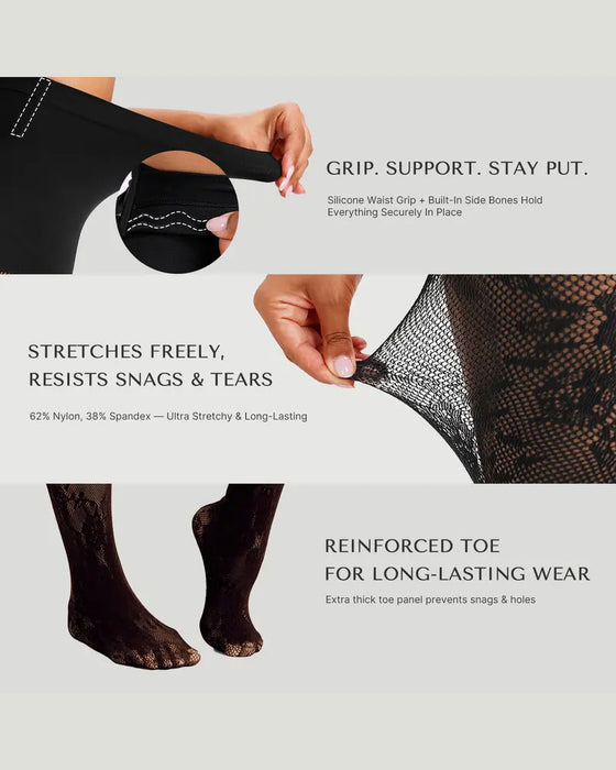 Collant gainant taille haute pour femme avec dentelle florale