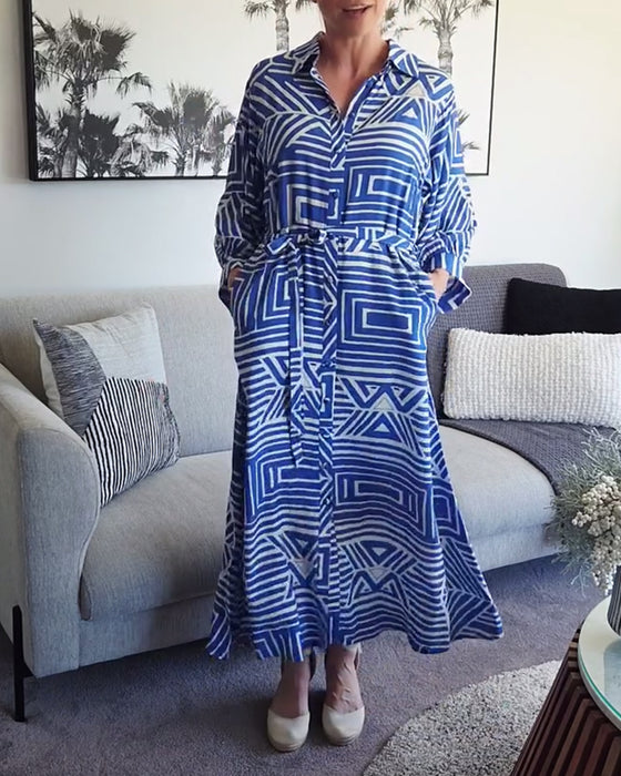 Robe décontractée à imprimé géométrique et à nouer