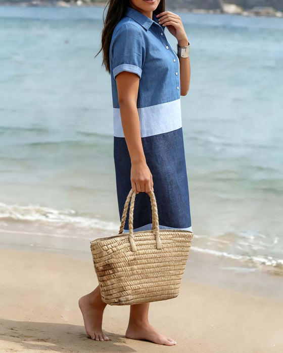 Robe Revers Contrasté Manches Courtes