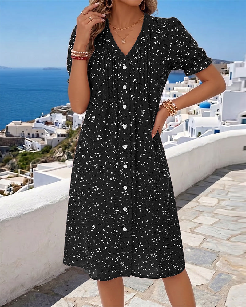 Robe Fleurie Col V Boutonnée Devant