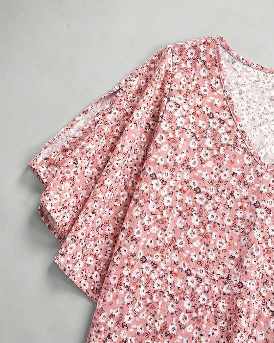 Blouse Col V Florale Off-Shoulder Manche Papillon