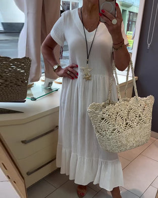 Robe Col En V Texturée Resort Longue