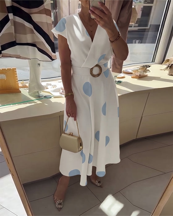 Robe À Pois Col En V Cintrée À La Taille