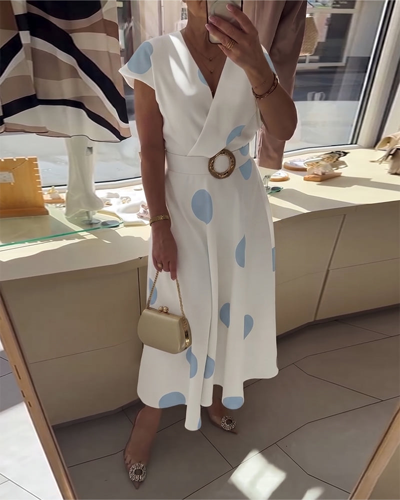 Robe À Pois Col En V Cintrée À La Taille