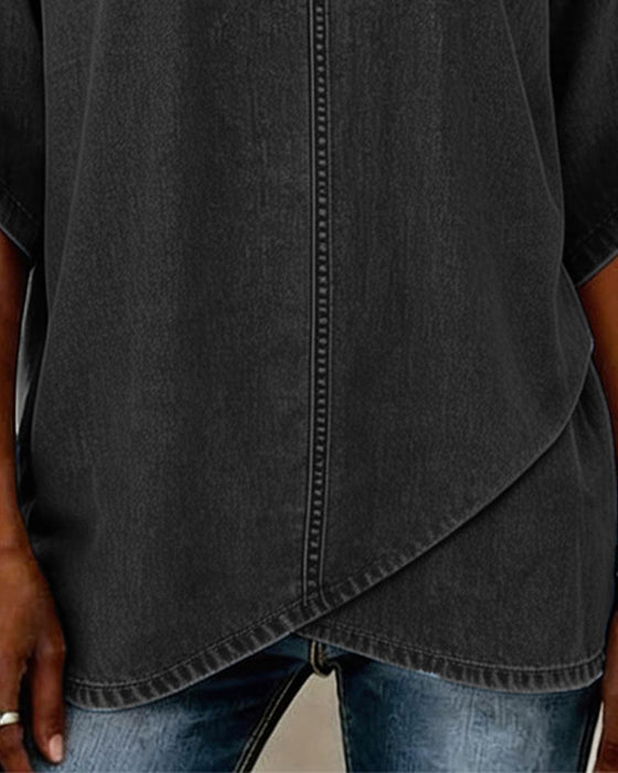 Haut Col V Décontracté Denim