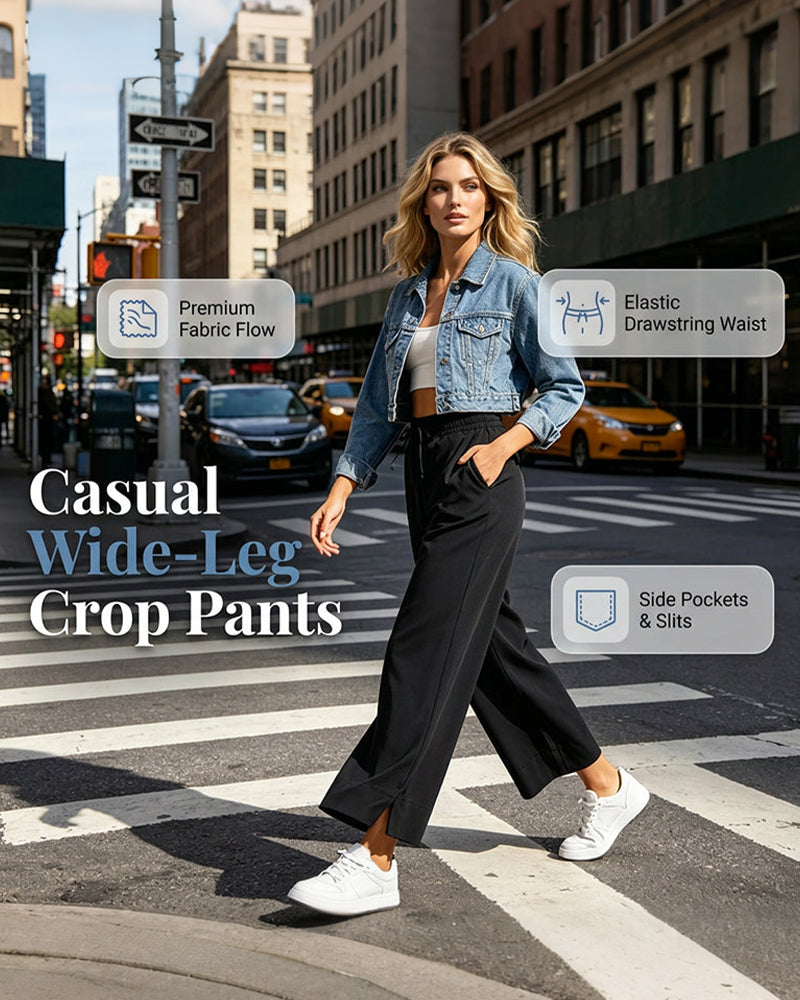 Pantalon Taille Haute Jambe Large Avec Fente Latérale