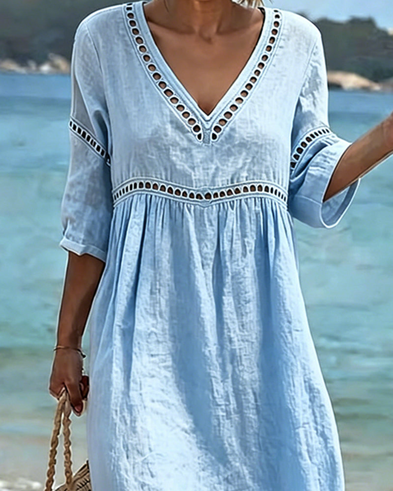 Robe Unie Ajourée Décontractée