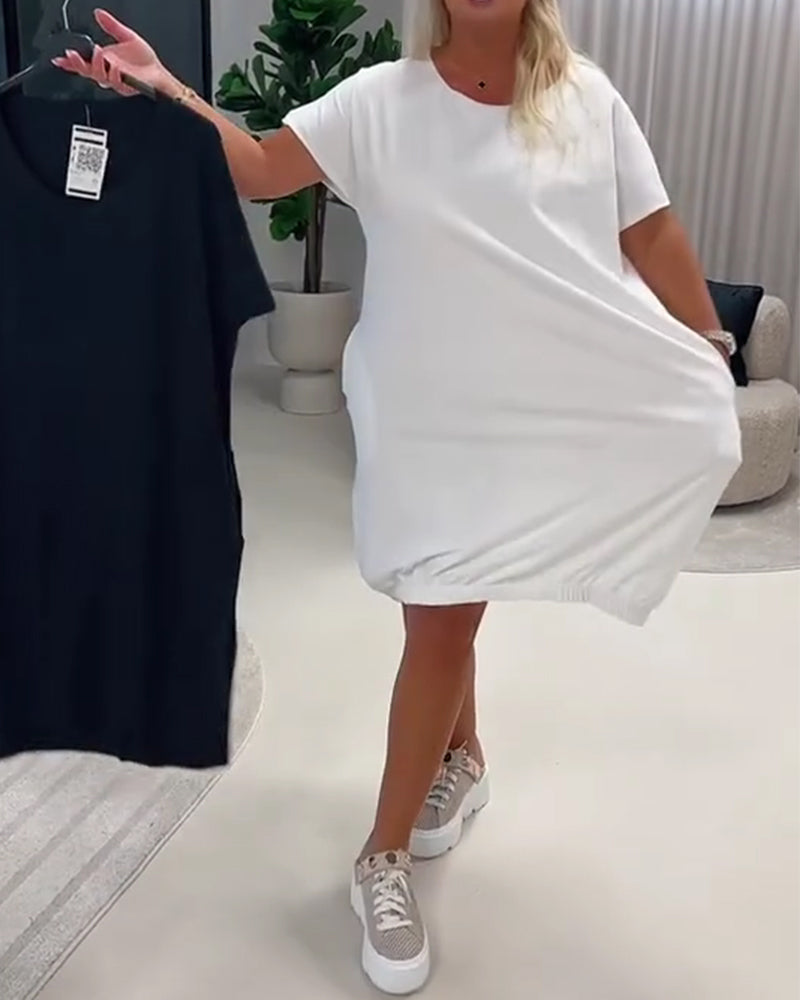 Robe Manches Courtes Encolure Ronde Loose-Fit