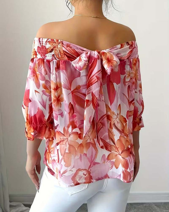 Blouse Off-Épaule Imprimé Manche Bouffante