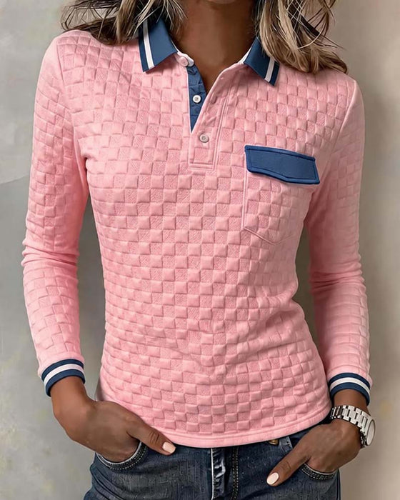 Haut Carreau Bloc De Couleur Manche Longue