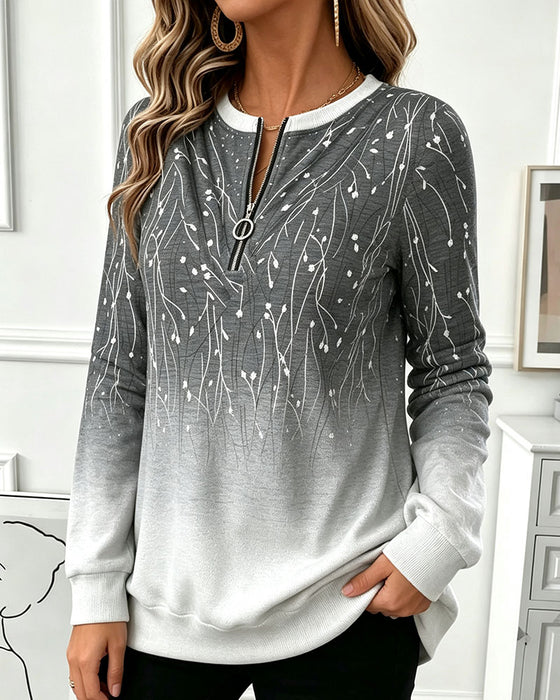 Sweatshirt Col Rond Fermeture Éclair Ombre