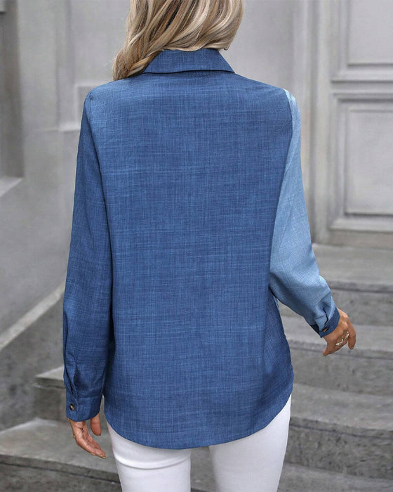 Blouse À Col Revers Et Boutonnage Simple Avec Blocs De Couleur
