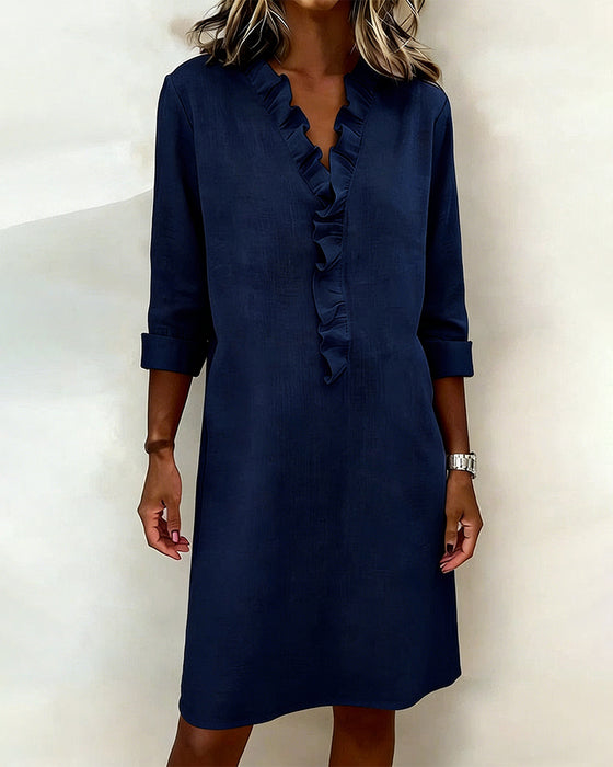 Robe À Volants Col V Unie