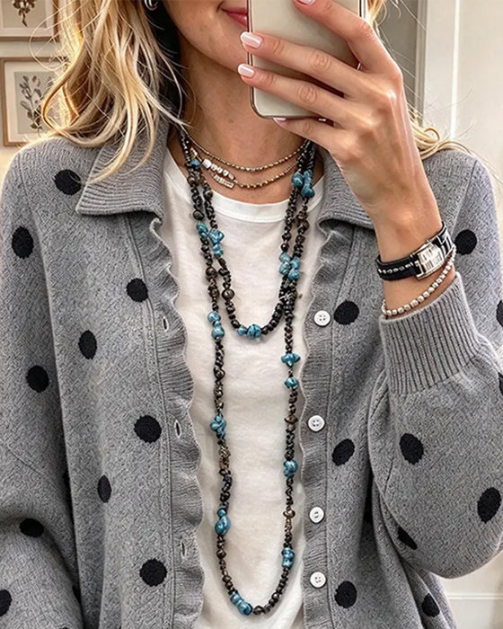 Cardigan Revers Volants À Pois