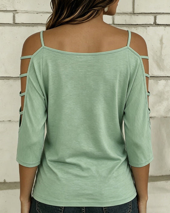 T-Shirt Unie Manche Coude Hors Épaule