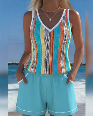 Tankini Maillot De Bain Col V Imprimé