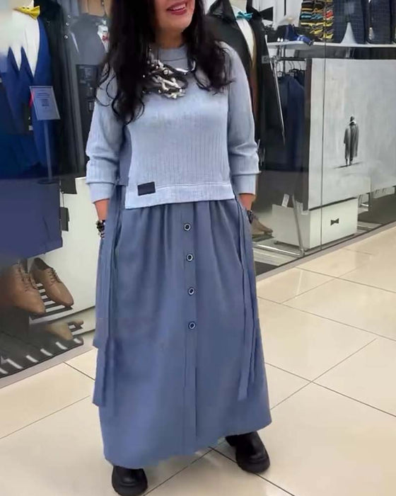 Robe Décontracté À Contraste De Couleurs Col Rond