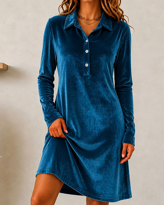 Robe Bouton Unie Décontractée