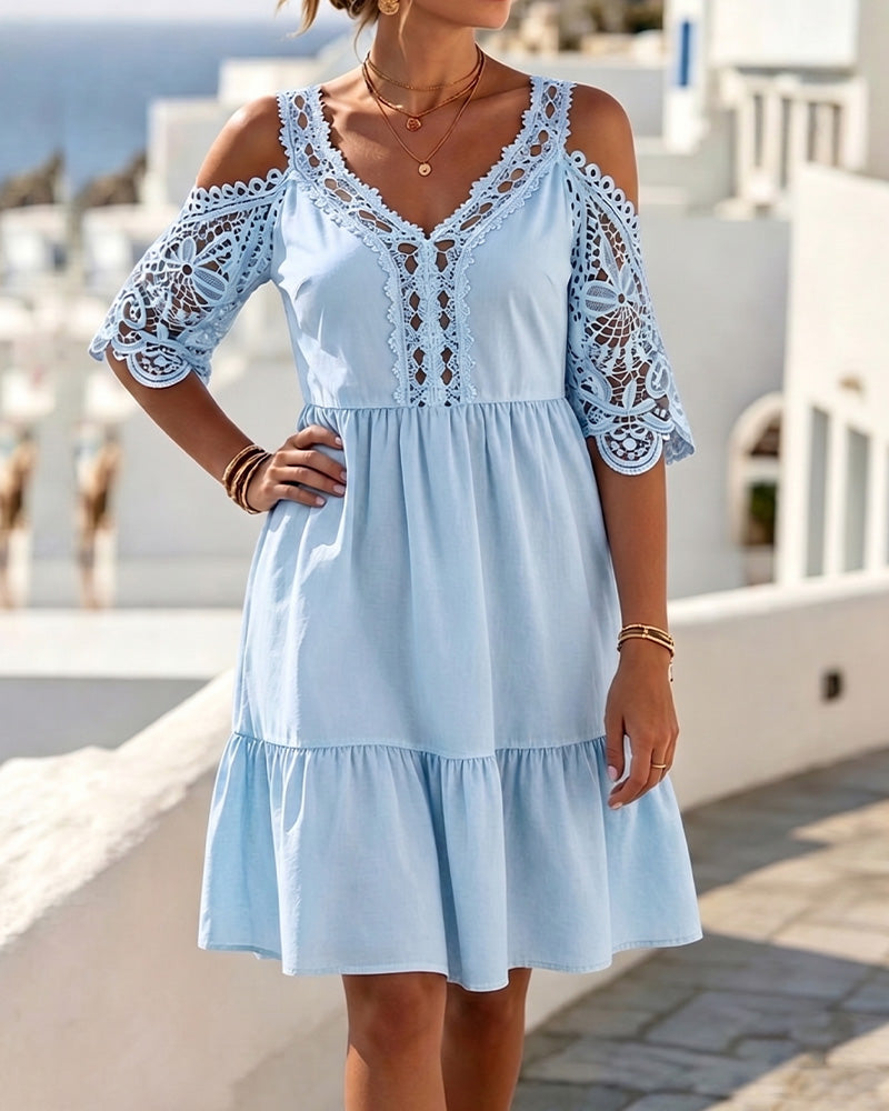 Robes Dentelle Off-Shoulder À Volants Court