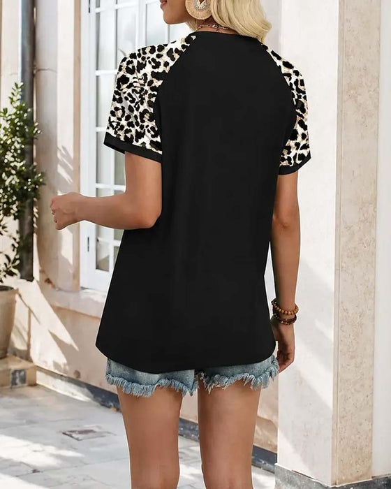 T-Shirt Col Rond Bloc De Couleur Manche Raglan
