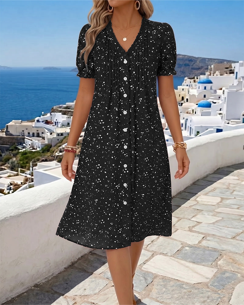 Robe Fleurie Col V Boutonnée Devant