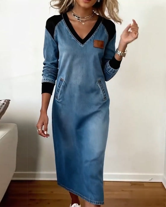 Robe Col En V Couture Manches Longues