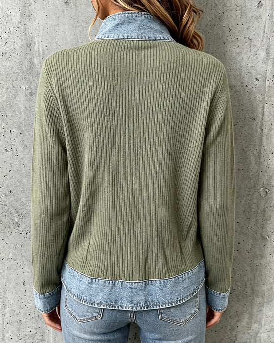 Manteau Décontracté Denim Panneau Tricoté
