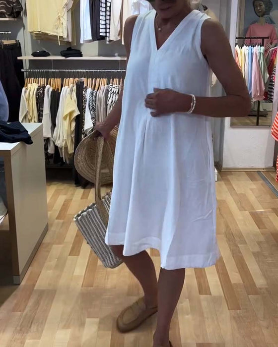 Robe Sans-Manches Col-V Décontractée A-Ligne