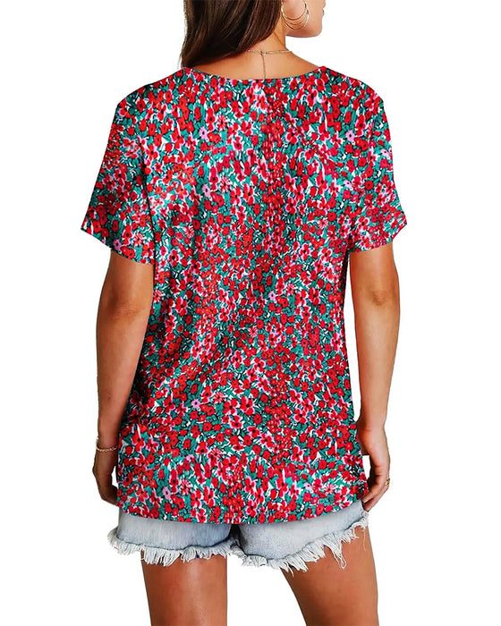 Blouse Fleurie Col V Manches Courtes