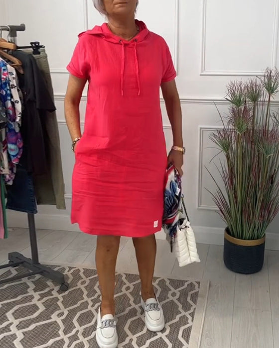 Robe décontractée à capuche et manches courtes