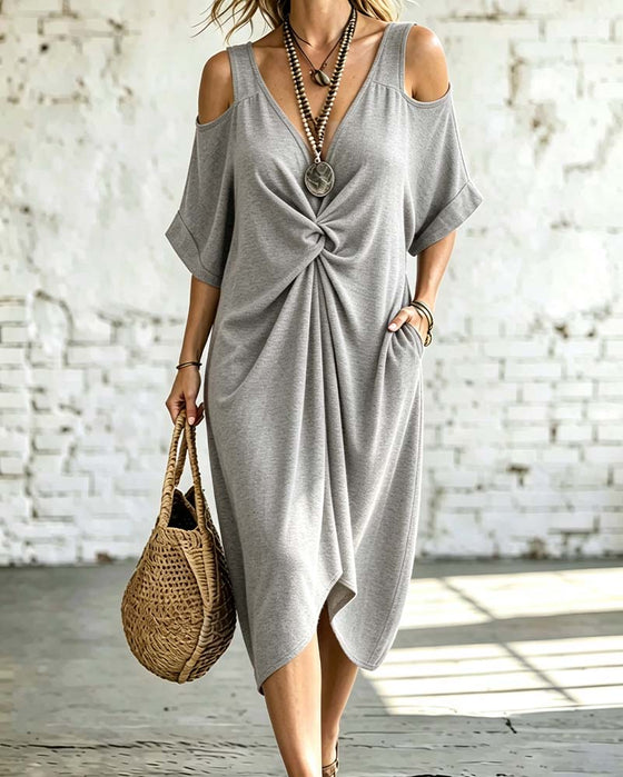 Robe Unie Épaule Dénudée Froncée