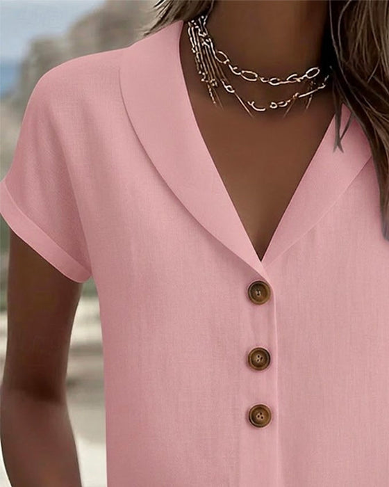 Chemise Bouton Bas Col Manche Courte