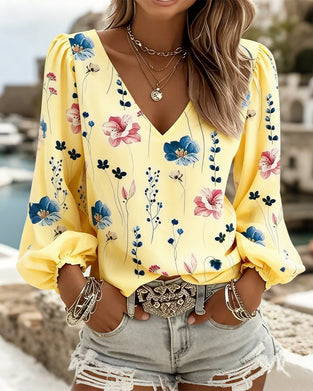 Chemisier Manche Lanterne Col V Floral