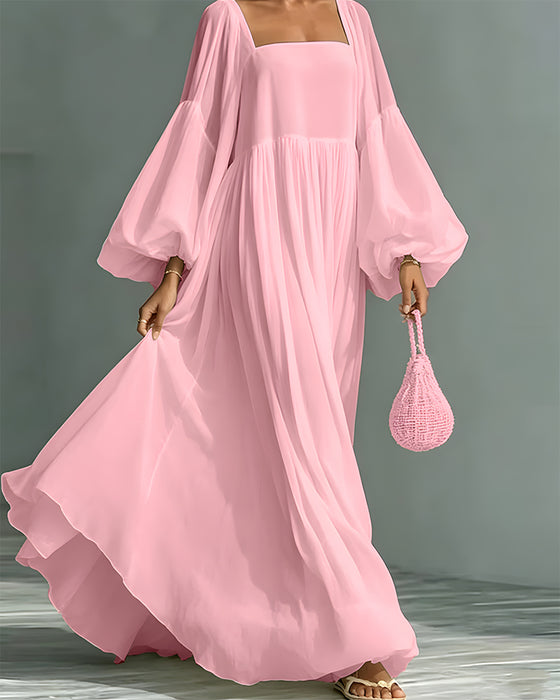 Robe Carré Encolure Manche Bouffante Fée Maxi