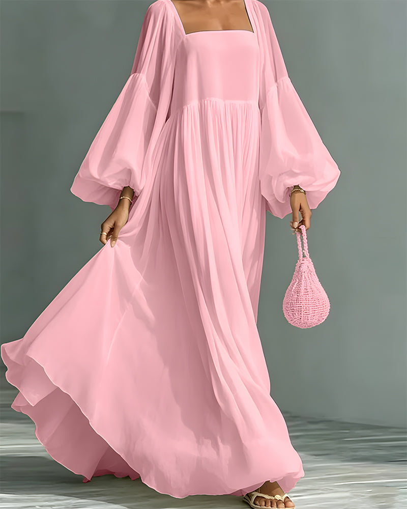 Robe Carré Encolure Manche Bouffante Fée Maxi