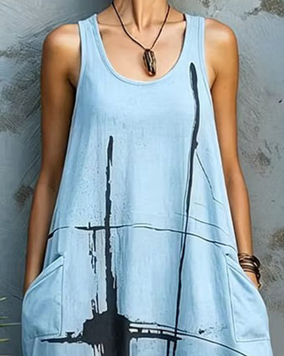 Robe Décontractée Imprimée Sans Manches Longue