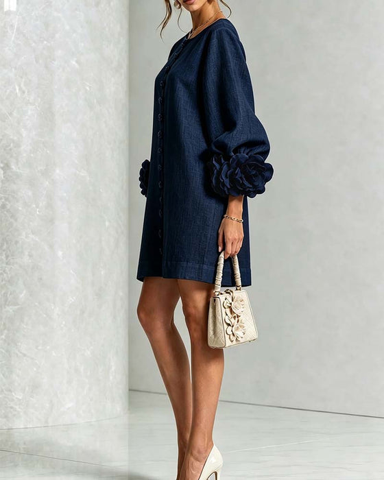 Robe Élégante Fleurie Manche Lanterne